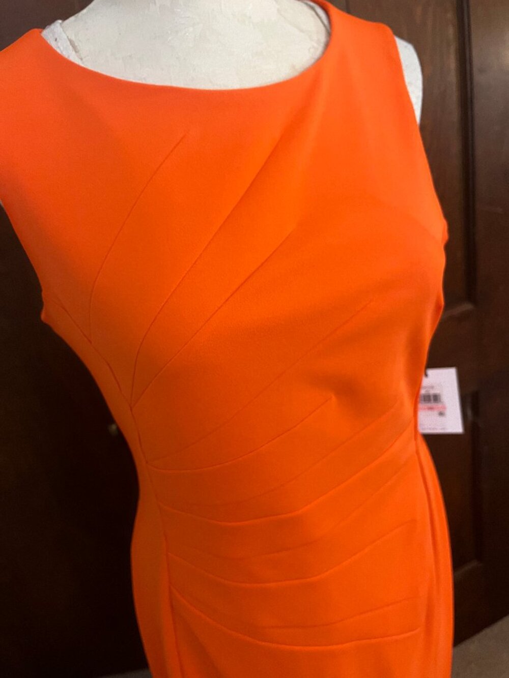 NWT Calvin Klein Orange Ruched Pleated Sheath Dress Size 10 - Picture 8 of 14